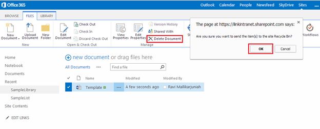 Delete documen alert message